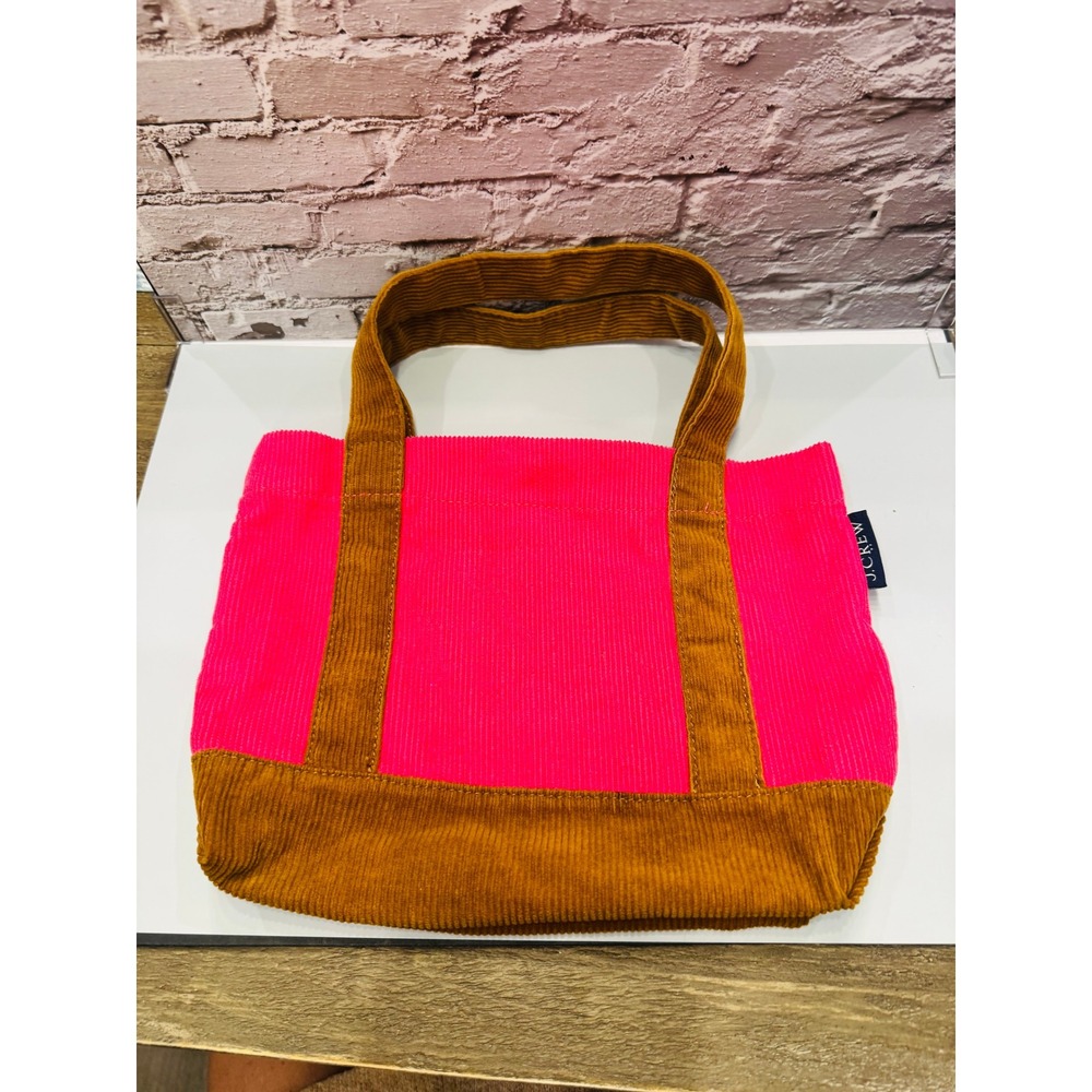 J.Crew‎ Tote Bag Womens Small Pink Brown Corduroy Colorblock Mini Handbag